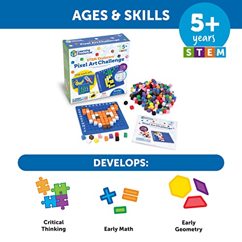 Learning Resources STEM Explorers Pixel Art Challenge - Math Puzzles, Pattern Blocks, Sensory Bin, Arts and Crafts, Math M...