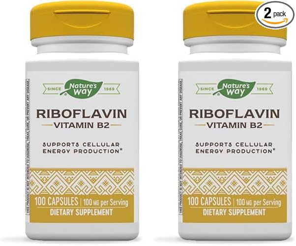 Nature's Way Riboflavin Vitamin B2, Supports Cellular Energy Production*, 100mg per Serving, 100 Capsules (Pack of 2)