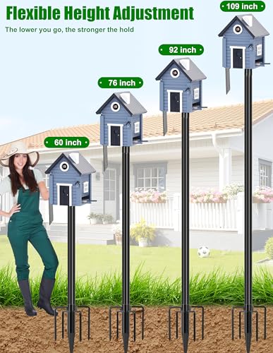XDW-GIFTS Bird House Pole, 1 Pack 109 Inch Metal Bird Feeder Pole for Outdoor, with 5-Prong Heavy Duty Base for Birdhouse ...