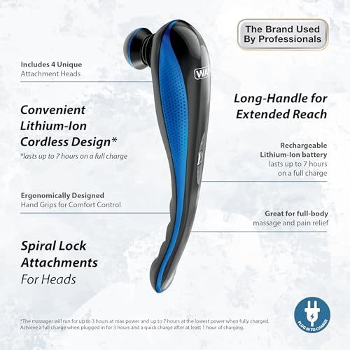 Wahl Lithium-Ion Deep Tissue Percussion Handheld Massager for Muscles, Back, Neck, Shoulder Pain Relief, Cordless, Adjusta...