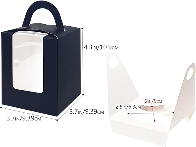 Bakepacker Auto-pop up Individual Cupcake Boxes with Window 25 Count Black Single Cupcakes Box 3.7 x 3.7 x 4.3inch Cupcake Carrier