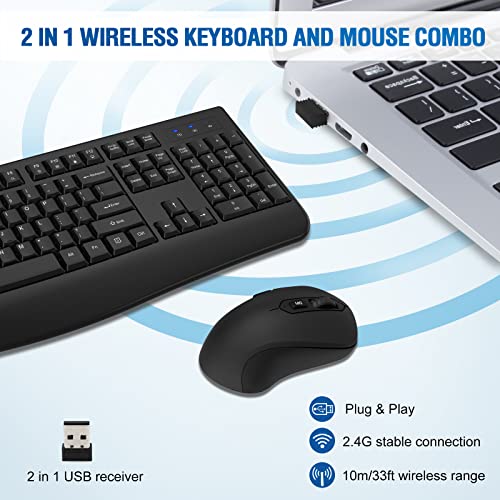 Wireless Keyboard and Mouse Combo, Full-Sized 2.4GHz Wireless Keyboard with Comfortable Palm Rest and Optical Wireless Mou...