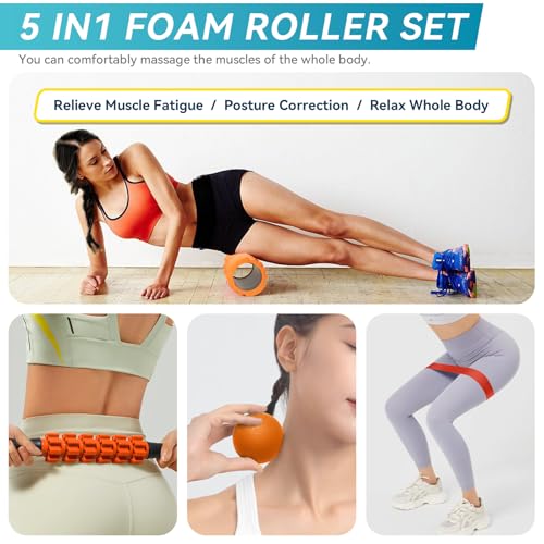 Krightlink 5 in 1 Foam Roller Set for Deep Tissue Muscle Massage, Trigger Point Fitness Exercise Foam Roller, Massage Roll...