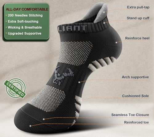 BULLIANT Men Running Socks,Active Ankle Socks No Show For Men With Cushioned Footbed Arch Support Breathable Wicking