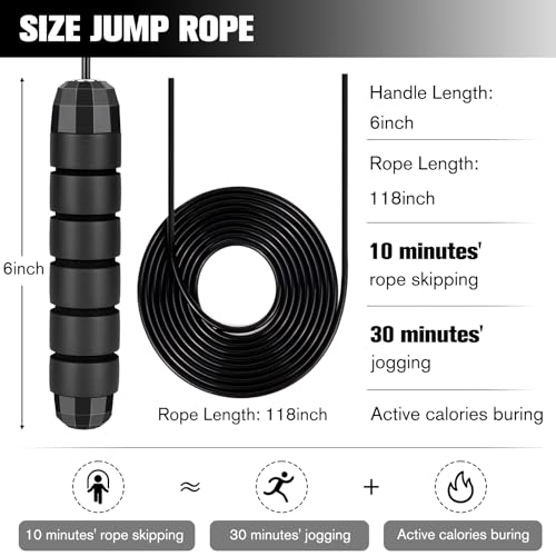 BLEUM CADE Adjustable Jump Rope, Skipping Rope with Ball Bearings, with Foam Handles for Fitness, Home Exercise & Slim Bod...