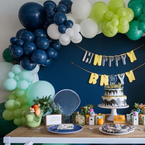 60Pcs Blue and Green Balloons, 12 Inch Navy Blue Fruit Green Confetti Balloons Teal Blue White Latex Balloon for Kids Birt...