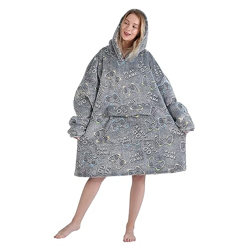 Fiosnow Glow in the Dark Game Controller Blanket Hoodies for Women and Men Adult Oversize Wearable Blanket Hoodies for Sof...