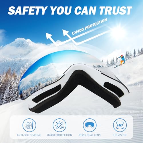VCOROS Magnetic Ski Goggles UV400 Protection Snow Snowboard Goggles OTG Anti-Fog Goggles For Snowmobile Skiing Skating