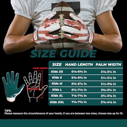 HANDLANDY Youth Football Gloves for Boys Girls, Sticky Wide Receiver Gloves for Kids, Junior Flag Football Gloves