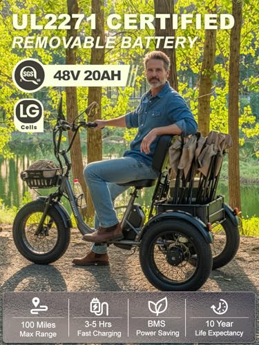 Folding Electric Tricycle for Adults 2 Seater, 22MPH 100 Miles 4" Wide Fat Tire Electric Trike, 3 Wheel Electric Bike 1200...