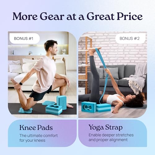Deep-Zen® Yoga Blocks Wrist Support; Yoga Blocks 2 Pack with Knee Pads and Strap to Put Less Weight on Wrists; Durable, Ve...