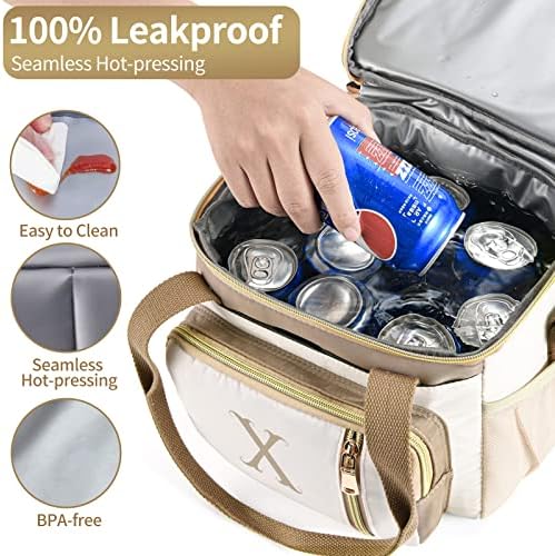 LOKASS Personalized Lunch Bag for Women Work, 16L Initial Insulated Lunch box for Adult/Womens Gift, Leakproof Personalized Gift Lunchbag with Adjustable Shoulder Strap, Cooler Bag Beige - T