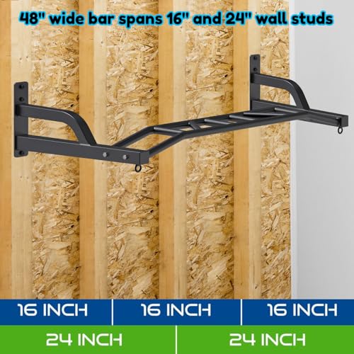 SELEWARE 48'' Heavy Duty Pull Up Bar Wall Mount Multi-function Chin up Bar with Home Gym Cable Pulley System LAT Pulldown ...