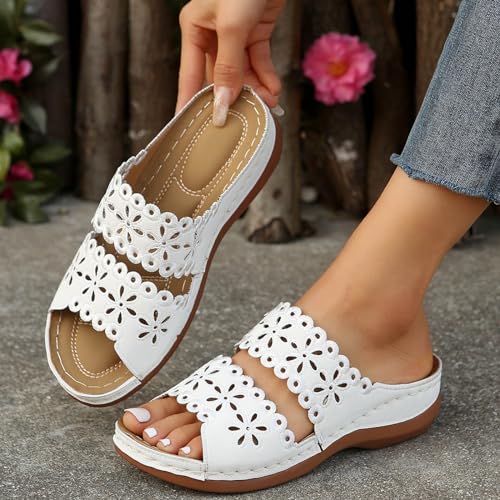 JEUROT Walking Sandals for Women Open Toe Slip On Wedge Slides Arch Support Orthopedic Sandal Memory Foam Platform Shoes