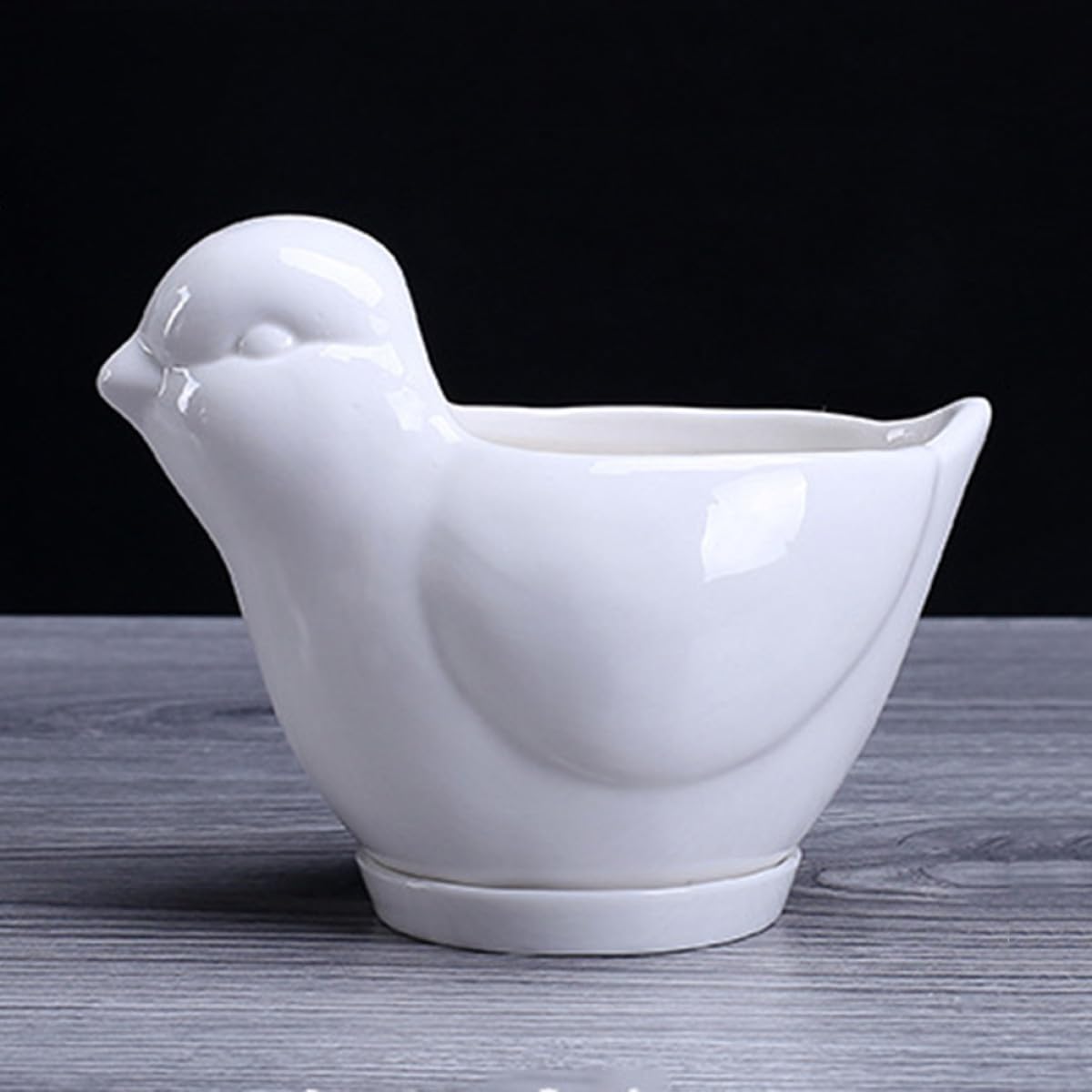 GLEAVI Ceramic Succulent Plant Pot Bird Shape with Tray Small White Flower Pot Indoor Desktop Planter for Home Office Garden Decoration