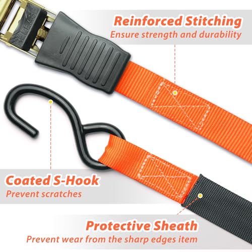 Ratchet Tie Down Strap 8-Pack 15 Ft - 500 lbs Load Cap with 1500 lbs Breaking Limit, Ohuhu Ratchet Tie Downs Logistic Carg...