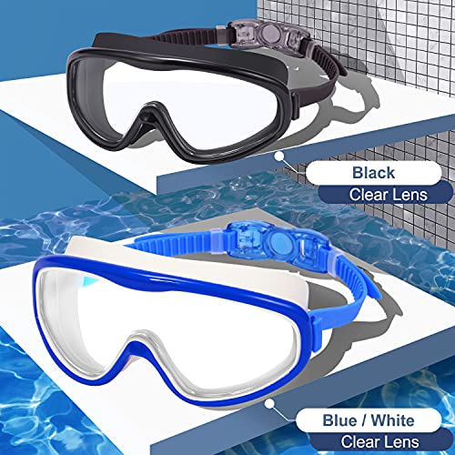 Braylin Adult Swim Goggles, 2-Pack Wide View Swim Goggles for Men Women Youth Teen, Anti-Fog, Over 15