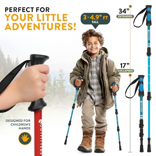 Kids Hiking Poles by USA Brand - Lightweight Collapsible Kids Walking Stick w/Quick Adjustable Flip Locks
