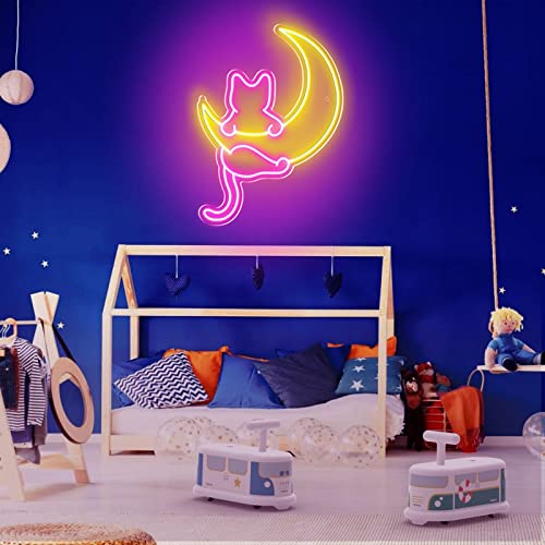 Anime Cat & Moon Neon Sign, Personalized Neon Signs for Wall Decor, LED Night Lights Home Decor Lights Backdrop LED Light ...