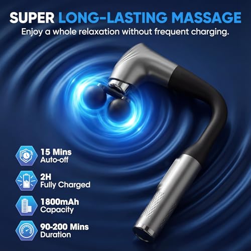 makecatch Long Handle Massage Gun for Back and Shoulders, Ergonomic Extended Reach Deep Tissue Massager, U-Shaped Dual Hea...