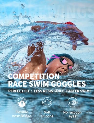 AzureWings Swim Goggles for Men Women – No Leak Anti-Fog UV HD Wide Vision, Racing & Swimming Goggles Black-Electroplate