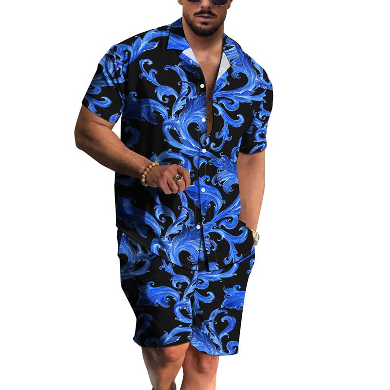 RPOVIG Beach Outfit Matching Shirts Shorts Men's Hawaiian Festival Floral Clothes 2 piece Sets with Bucket Hat
