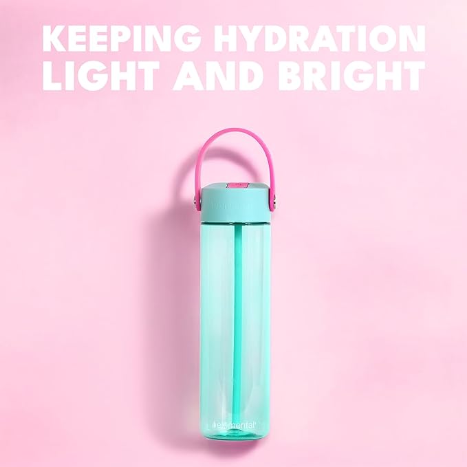 Elemental Splash Water Bottles - BPA-Free Tritan Plastic Reusable Water Bottle with Strap - Ideal for Gym and Sports Leak Proof when Spout is Closed - Berry Breeze & Cotton Candy - 26oz (2 Pack)