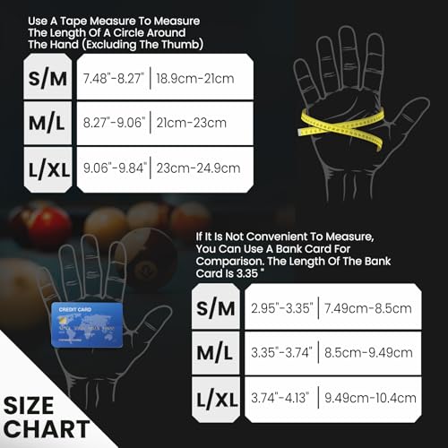 YFY Billiard Pool Gloves for Left Hand 3 Finger, Splicing Process, Snooker Cue Sport Glove Popular Sizes for Men & Women