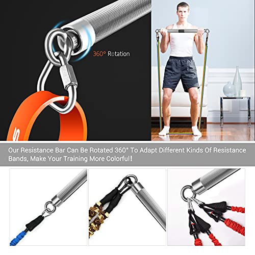 DASKING Detachable Resistance Bands Bar 30"/35.4"/38.5" Length Max Load 500LBS for Home Gym Full Body Workout Fitness Bar
