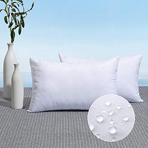 MIULEE Pack of 2 12x20 Outdoor Pillow Inserts, Outdoor Throw Pillows Water-Resistant Decorative Premium Lumbar Pillow Stuf...