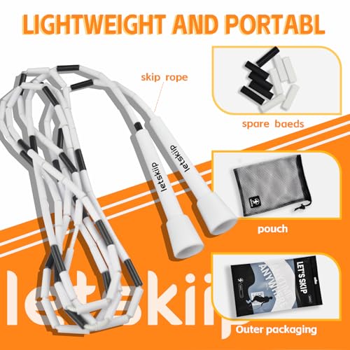 Letskiip Classic Beaded Jump Rope for Beginners & Adults - Tangle-Free Segmented PP Skipping Rope for Rhythm & Fitness - A...