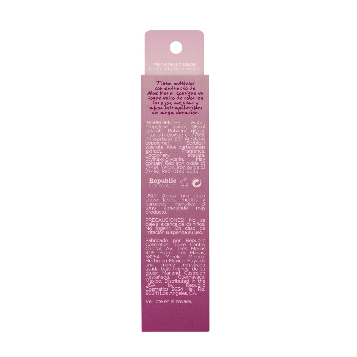 YuYa - Republic Cosmetics Tiempo Lips, Cheeks & Eyes Tint with Aloe Vera & Bougainvillea - 6 Colors for All-Day Long-Lasting Wea