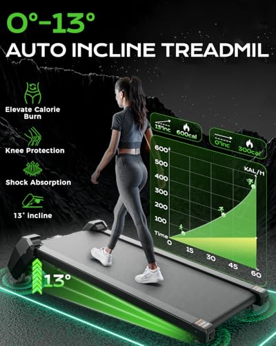 Walking Pad Treadmill, BestGod Incline Under Desk Treadmill 330lbs Capacity, 2.5HP Portable Treadmills for Home, Compact T...