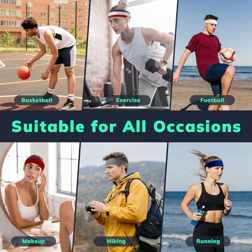 Sweatbands Sports Headband for Men & Women - Terry Cloth Moisture-Wicking Sports Towel Headband for Tennis, Basketball, Ru...