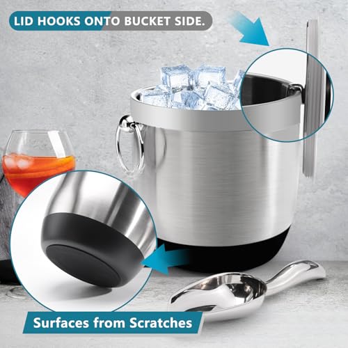 COOKSTYLE Double-Wall Stainless Steel Insulated Ice Bucket With Lid & Ice Tong [3 Liter] Included Strainer Keeps Ice Cold...
