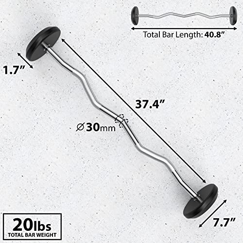 Synergee Fixed Easy Curl Bar Pre Weighted Curved Steel Bar with Rubber Weights - Fixed Weight