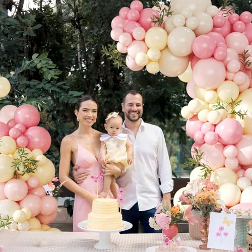 Pink and Yellow Balloon Arch Kit Pastel Pink Light Pink Yellow Sand White Balloons for Birthday Baby Shower Bridal Shower ...