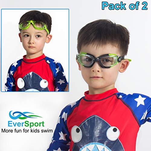 EverSport Kids Swim Goggles, Pack of 2 Swimming Goggles for Children Teens, Anti-Fog Anti-UV Youth Swim Glasses for Age4-16