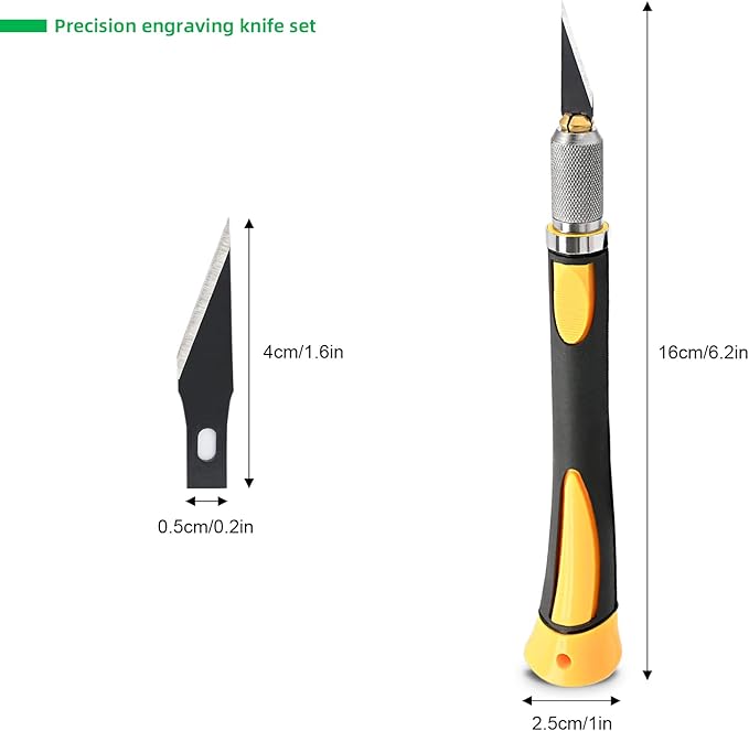 FOSHIO 2 Pack Precision Craft Knife Set with 20 Pieces Replacement Blades, Ergonomic Non-Slip Handle Hobby Knife with Protective Cover for Art, Craft Scrapbooking, Stencil (Yellow)