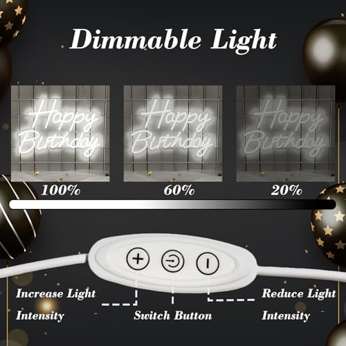 Happy Birthday Neon Sign for Backdrop, LED Happy Birthday Light Up Sign, USB Powered Dimmable Neon Light for Birthday Part...