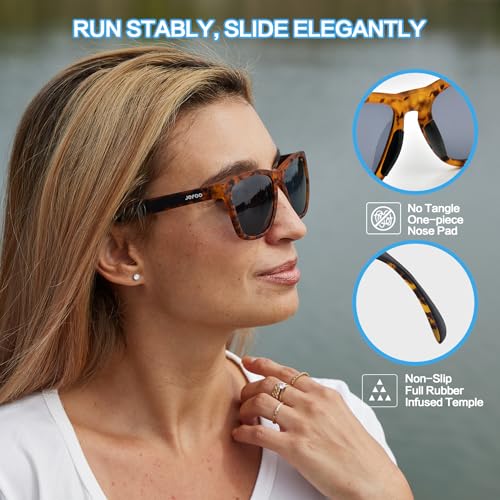 Jefoo Polarized Sports Sunglasses for Women Men Running Retro Trendy Sun Glasses UV400 Protection Tangle Free