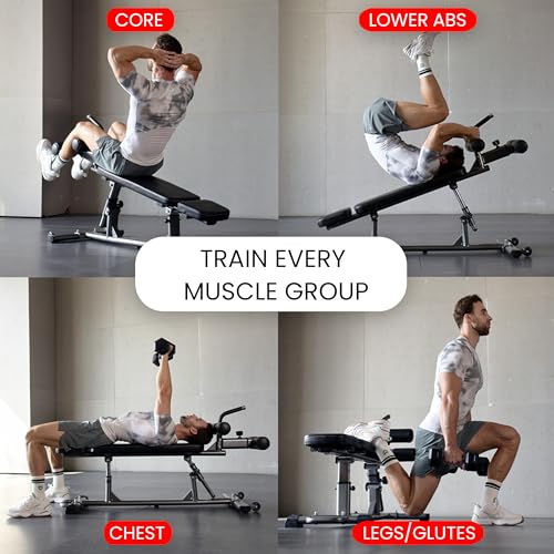 Finer Form Semi-Commercial Decline Sit Up and Flat Weight Bench. Adjustable Fitness Equipment and Exercise Bench for Abs, ...