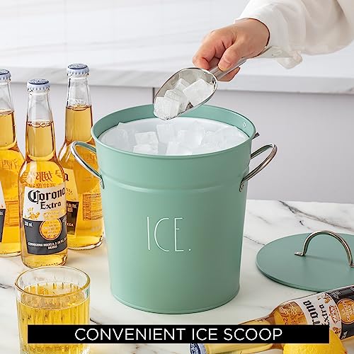 Rae Dunn Ice Bucket with Scoop - Stainless Steel Bucket with Handle, Lid and Ice Scooper - 4 Qt. Storage Bin for Ice Cubes...