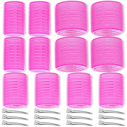 Self Grip Hair Rollers Curlers Set - 24 Pieces with 3 Sizes (4 Jumbo, 4 Large, 4 Medium) and 12 Clips for Volume on Long, ...