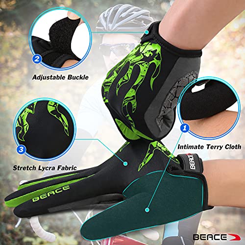 BEACE Cycling Gloves for Men Women - Full Finger Mountain Bike Gloves With Touch Screen and Anti-Slip Silicone Palm - Work...