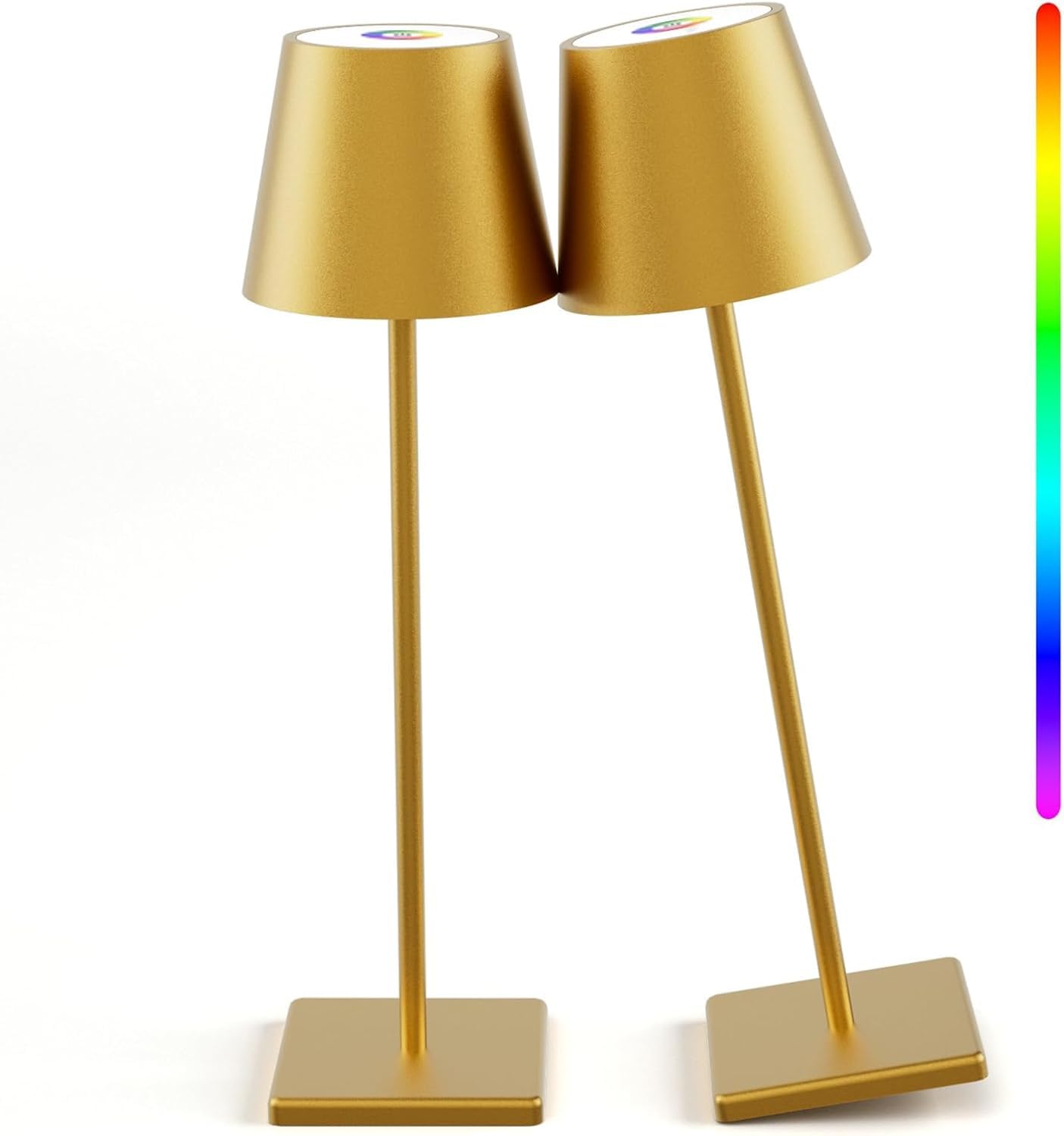 Aoceley 2-Pack LED Cordless Table Lamp - RGB Stepless Dimming, 3W, Rechargeable, Gold, Model HT-010