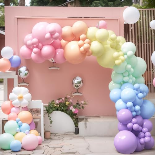 HOUSE OF PARTY 140PCS Pastel Rainbow Balloon Arch Garland Kit - Balloon Arch Kit-Birthday Balloons, Globos para Decoracion...