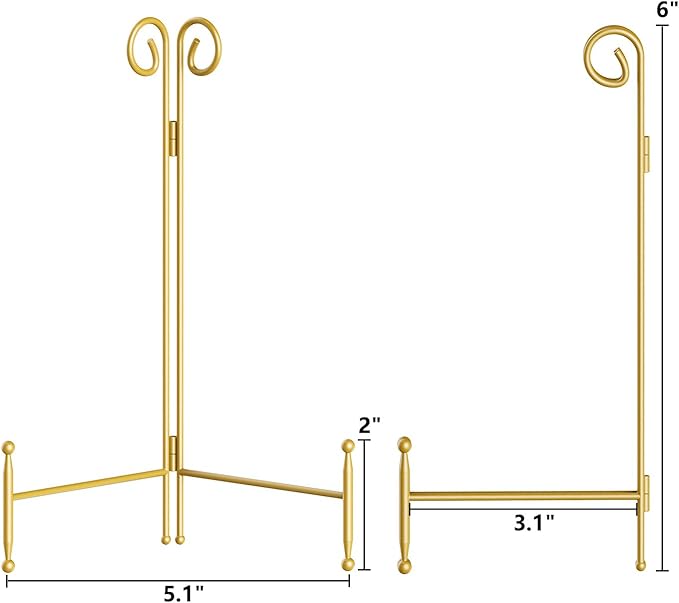 SVENJBB Plate Holder Display Stand, 6 Inch Decorative Plate Stands for Display, Gold Iron Easel Display Stand for Picture, Book, Photo Frame and Decorative Plates (2 Pack)