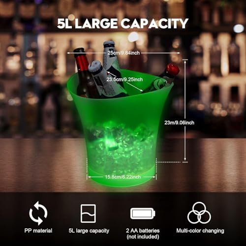 Lounsweer 6 Pcs LED Ice Bucket 5l Large Capacity Drink Buckets for Party Colorful Drink Containers Bulk with Lights for Ho...