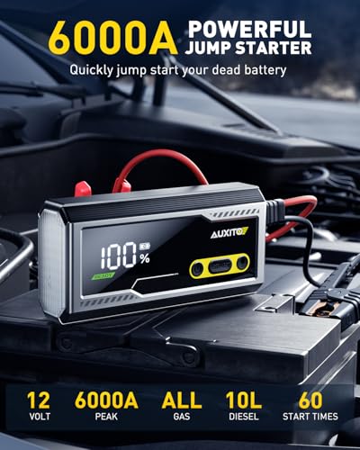 AUXITO 6000A Jump Starter, 12V Car Battery Jump Starter, Up to All Gas & 12L Diesel Engine with LED Display, Portable Jump...
